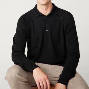 Peregrine Long Sleeve Wool Polo Sweater in Black